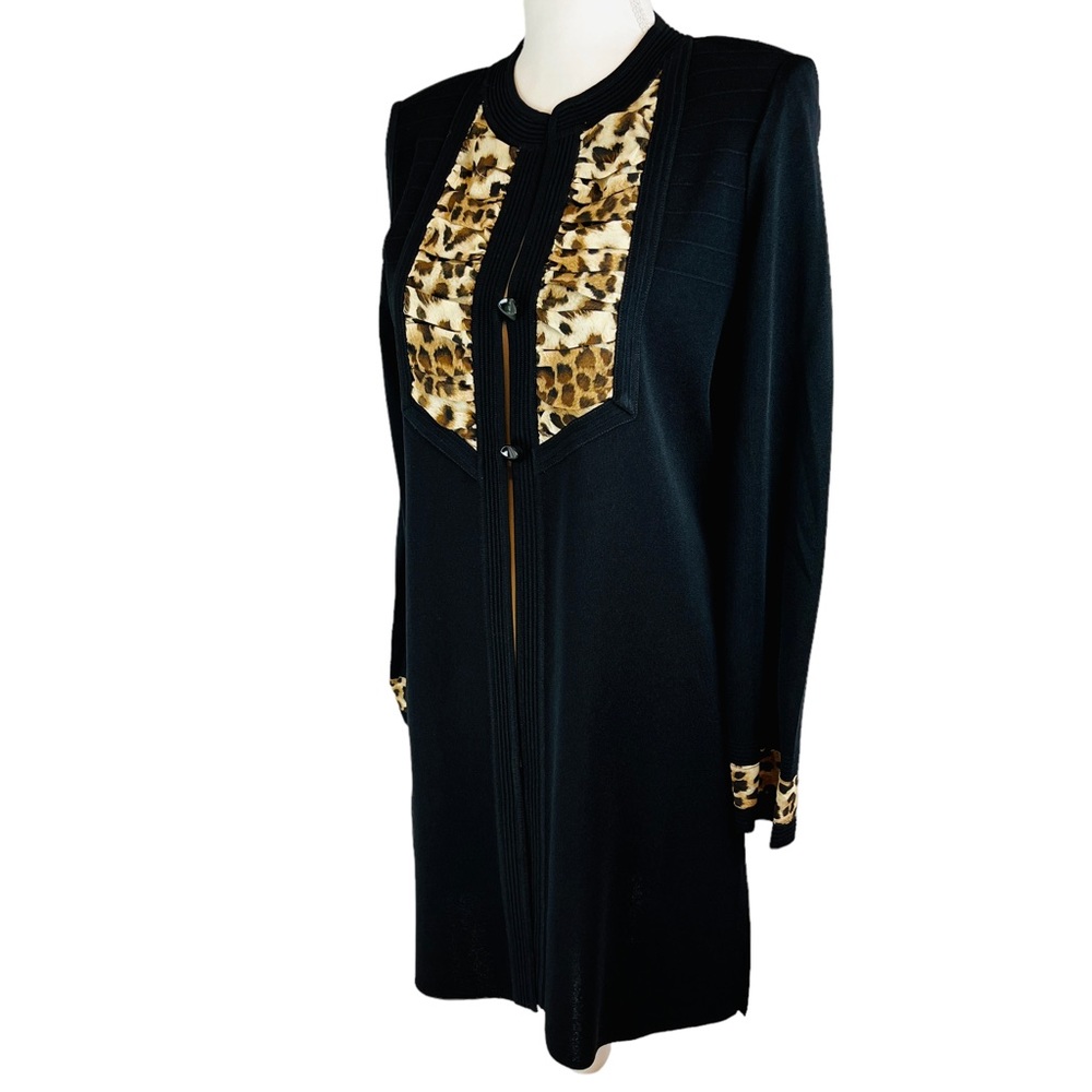 Exclusively MISOOK Black Leopard Cardigan Long Knit‎ Sweater Jacket Sz S Classic - Picture 5 of 11